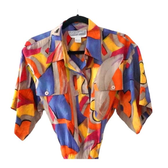 Vintage Silk Dress Abstract Pattern by Pat Argenti Collection Size 12 Pockets Si - Picture 3 of 10